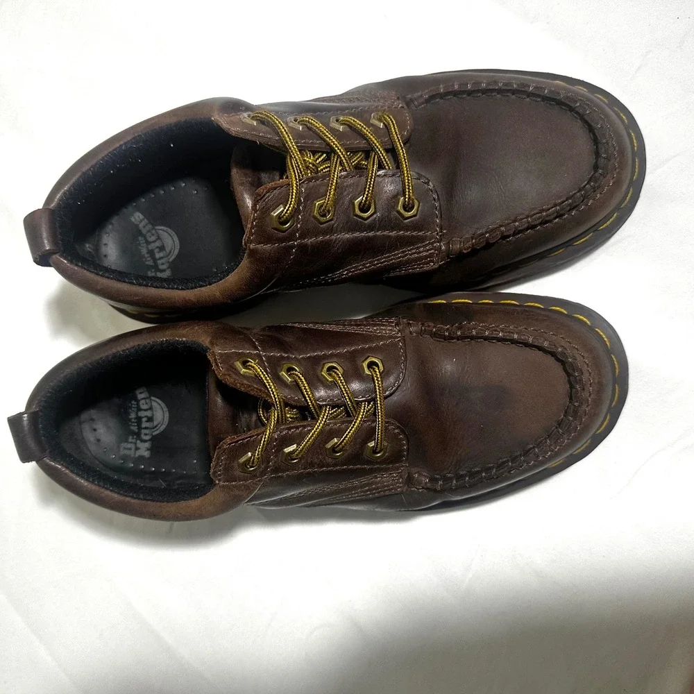 Dr Martens Lowell Mens 9 Brown Leather Moc Toe Oxford Shoes AirWair Lug Sole Y2K